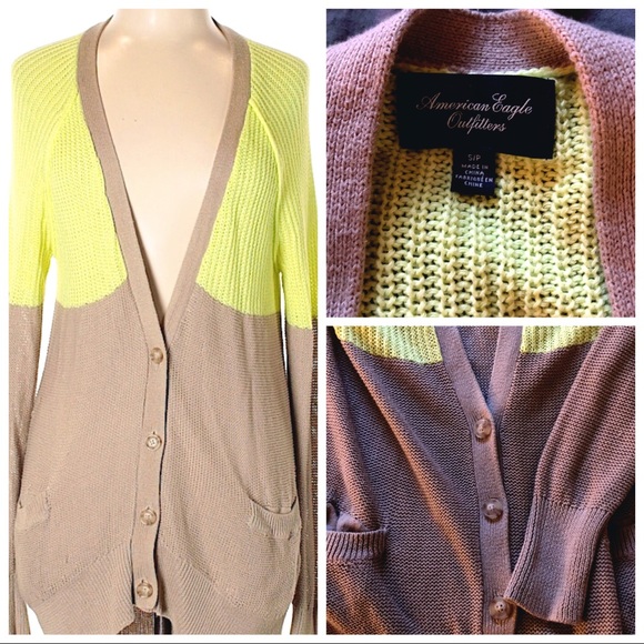 American Eagle Outfitters Sweaters - American Eagle Yellow & Taupe Colorblock Cardigan